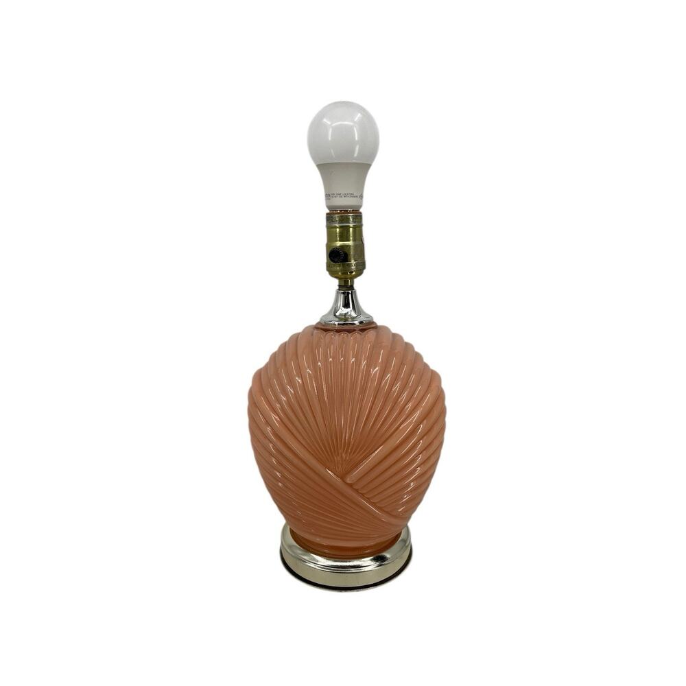 Vintage Art Deco Revival Shell Lamp Pleated Draped 1980’s Peach Glass